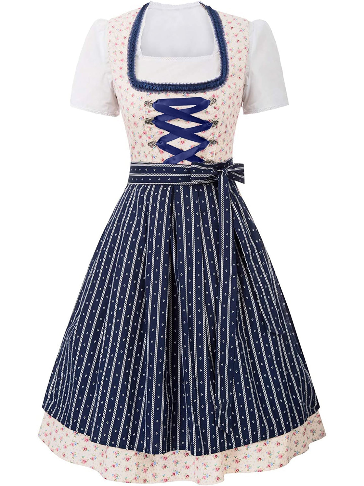 Damen Oktoberfest Dirndl Kleid | Kurz Ärmellos Midi