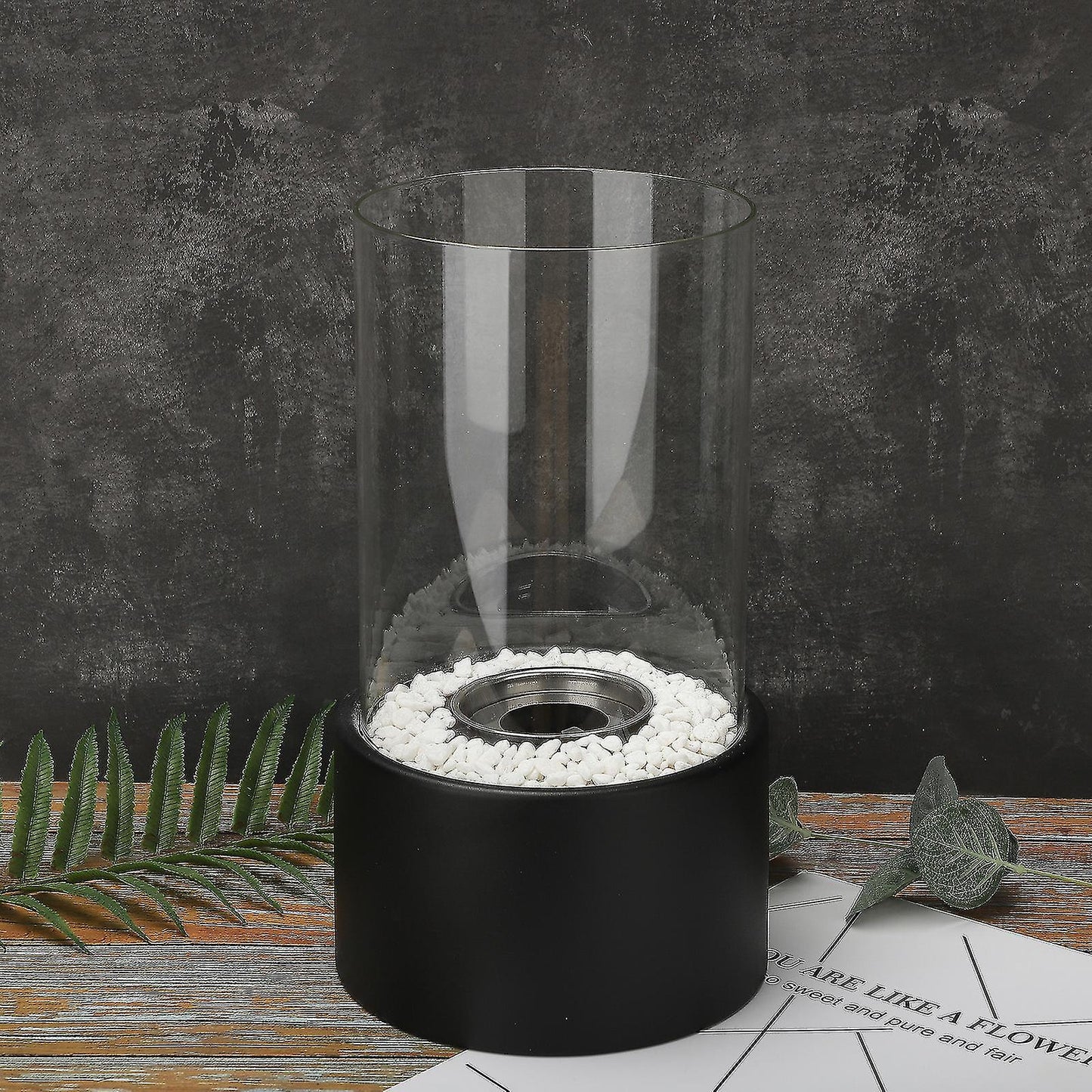 Tischfeuer Glas Metall Dekofeuer Lampe Modern