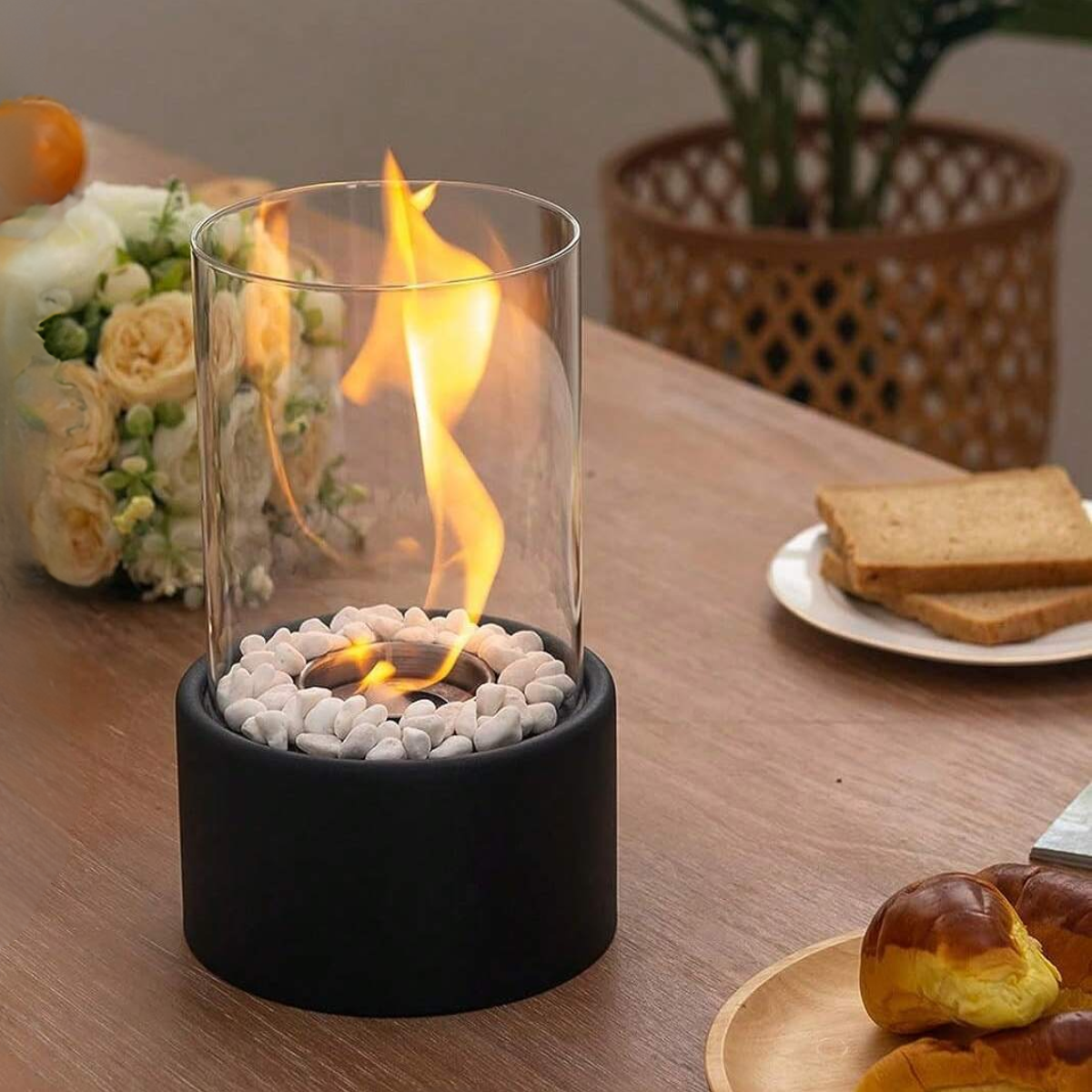 Tischfeuer Glas Metall Dekofeuer Lampe Modern