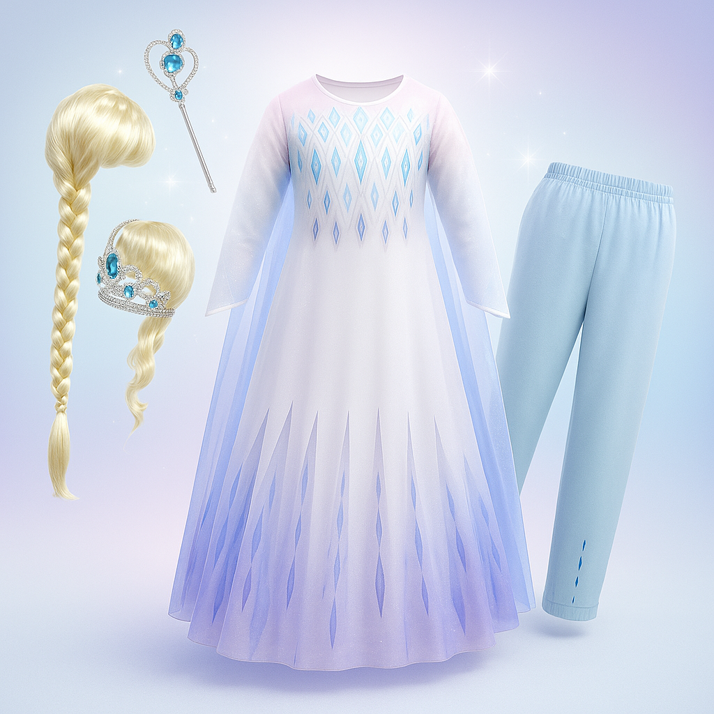 Prinzessin Kleid Mädchen Blau Weiß Kostüm