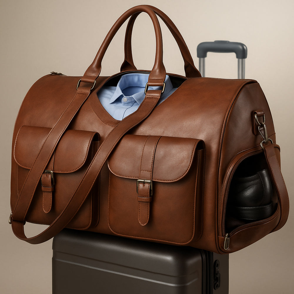 Reisetasche Leder Weekender 3-in-1 mit Kleidersack