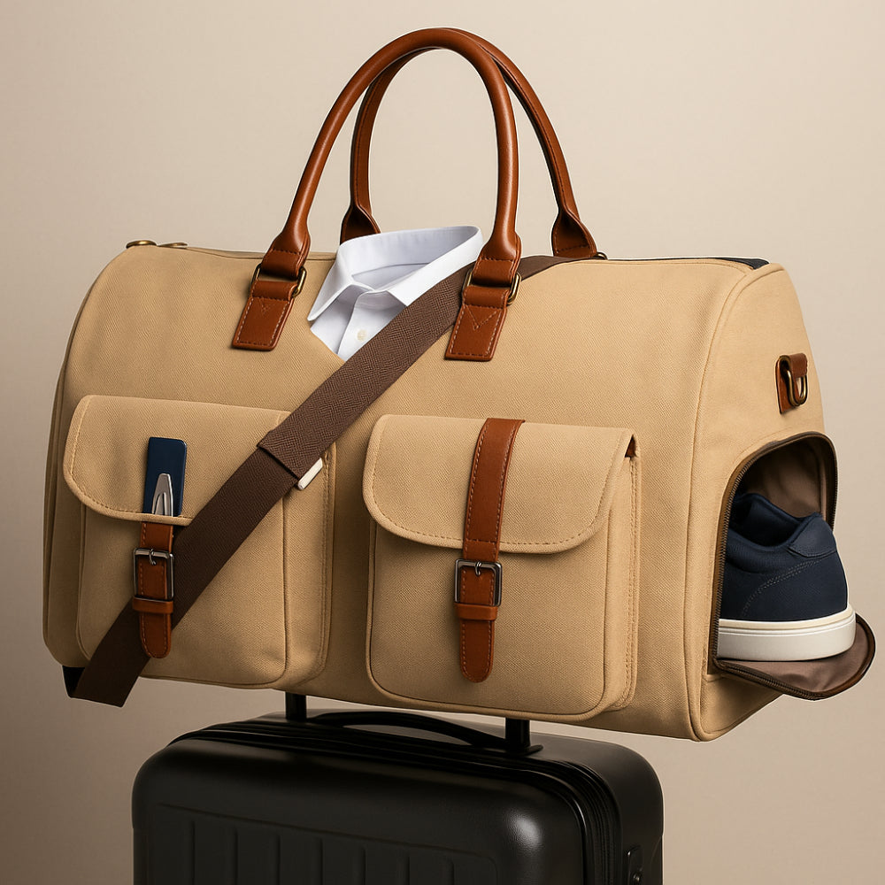 Reisetasche Leder Weekender 3-in-1 mit Kleidersack