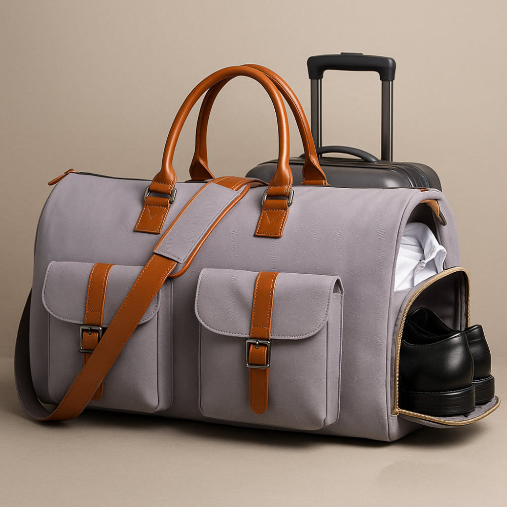 Reisetasche Leder Weekender 3-in-1 mit Kleidersack
