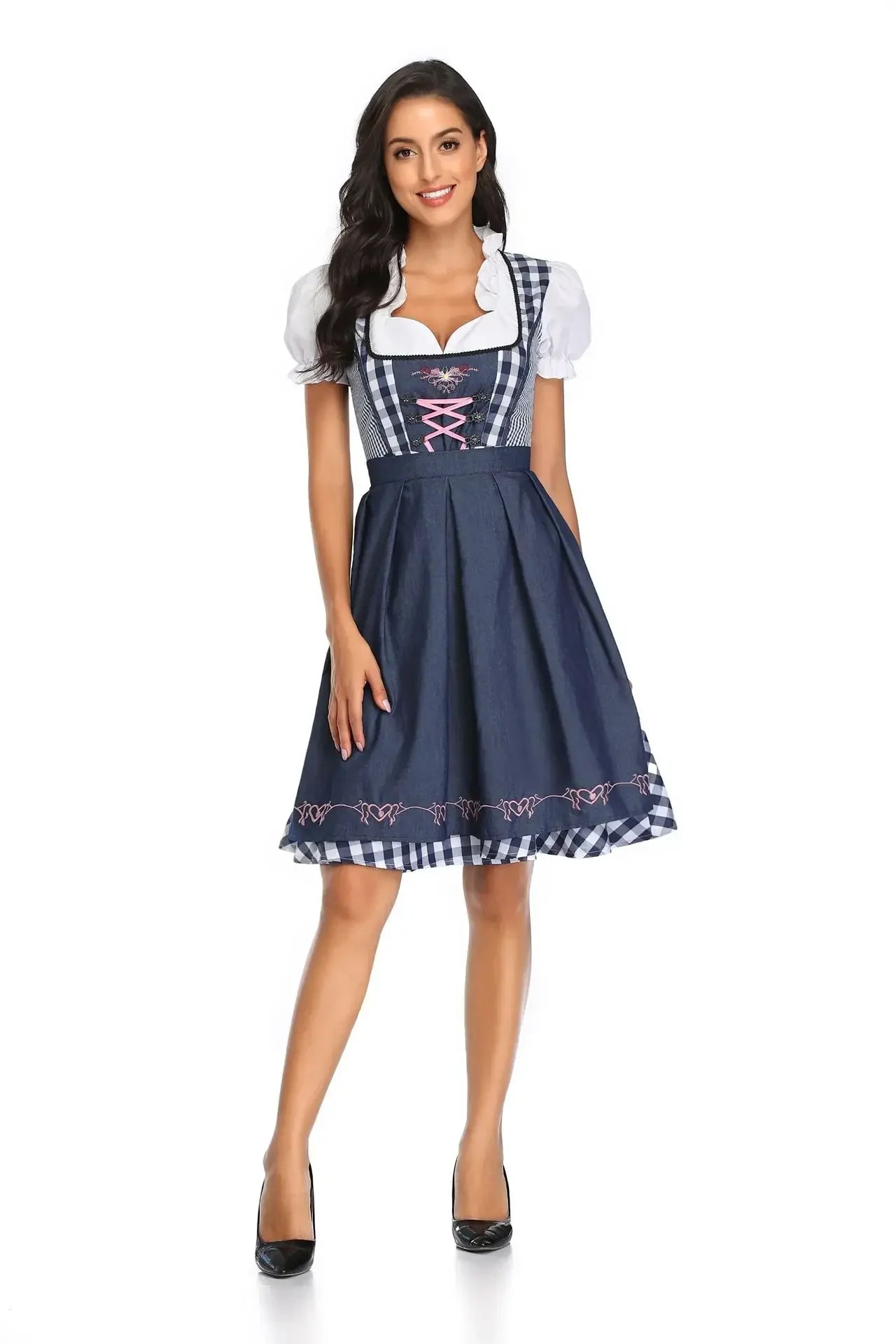 Damen Oktoberfest Dirndl Kleid | Kurz Puffärmellos Mini