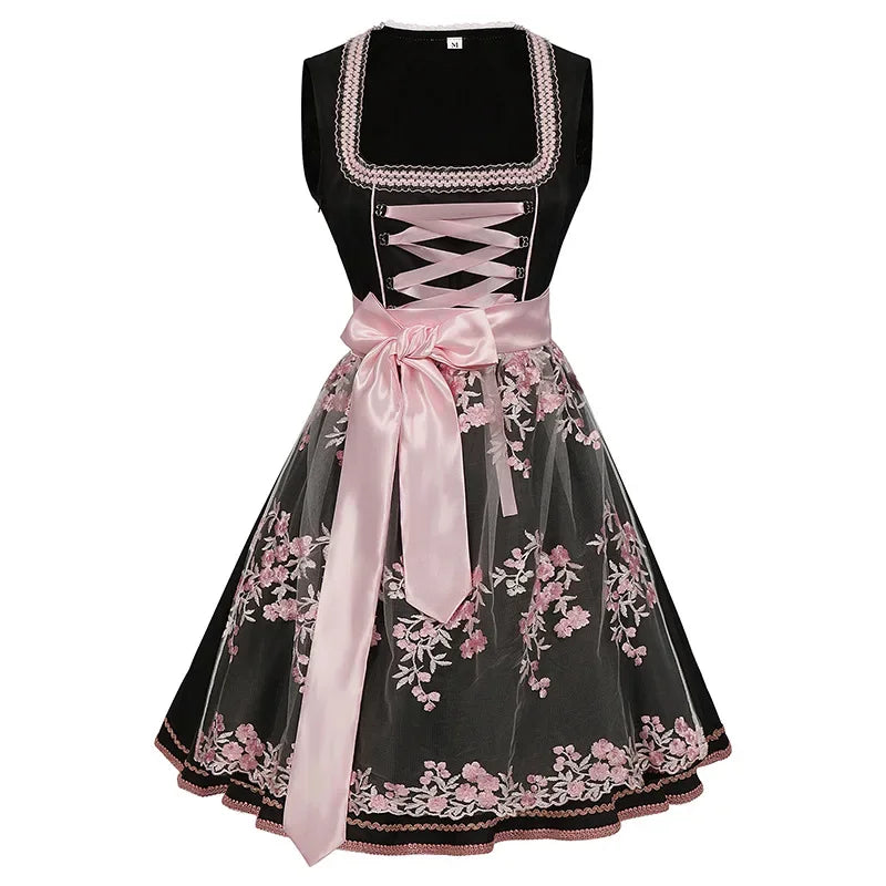 Damen Oktoberfest Dirndl Kleid | Kurz Blumenstickerei