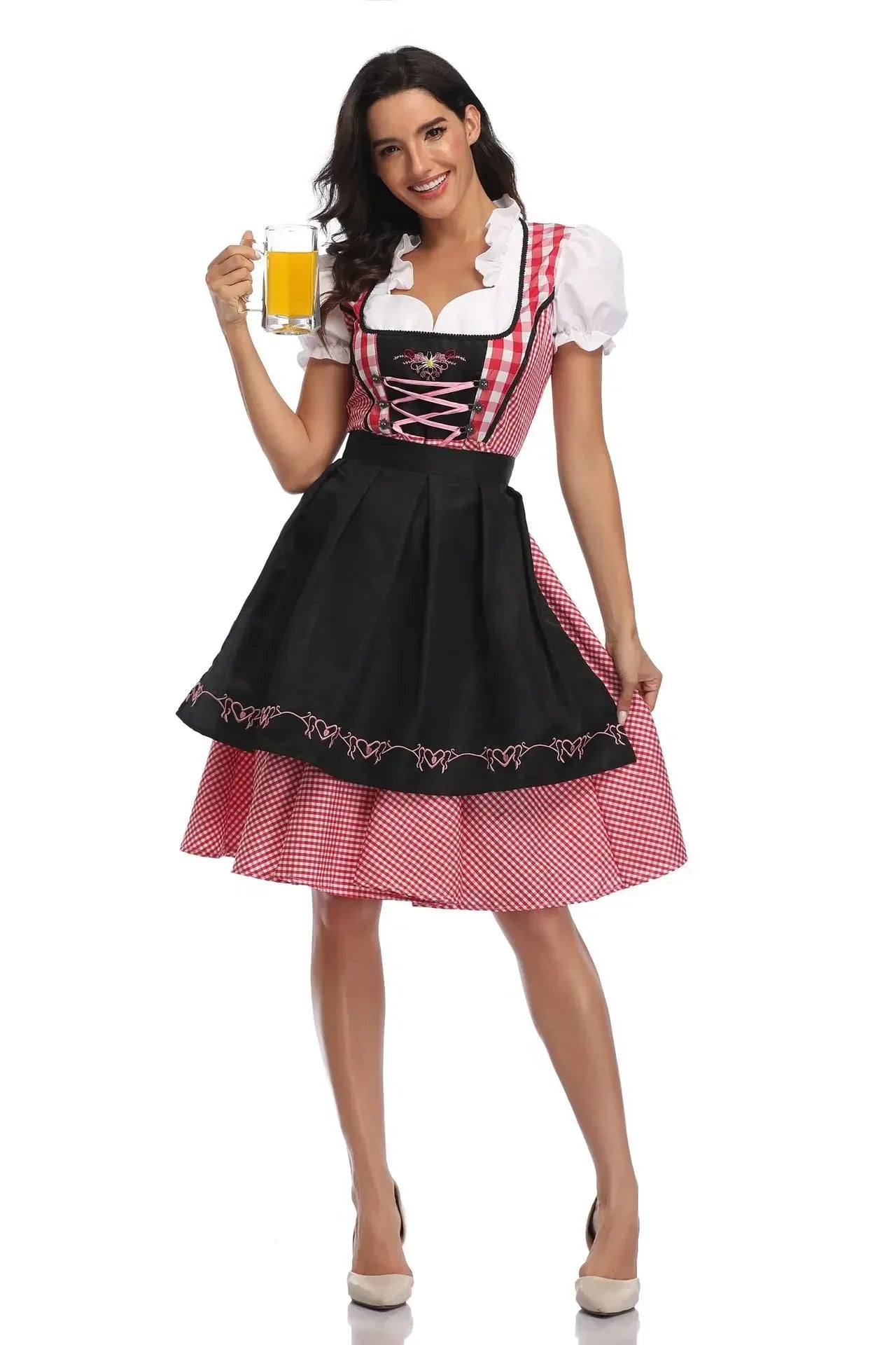 Damen Oktoberfest Dirndl Kleid | Kurz Puffärmellos Mini