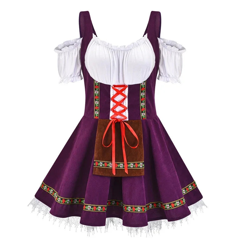 Damen Oktoberfest Dirndl Kleid | Kurz Schulterfrei Mini