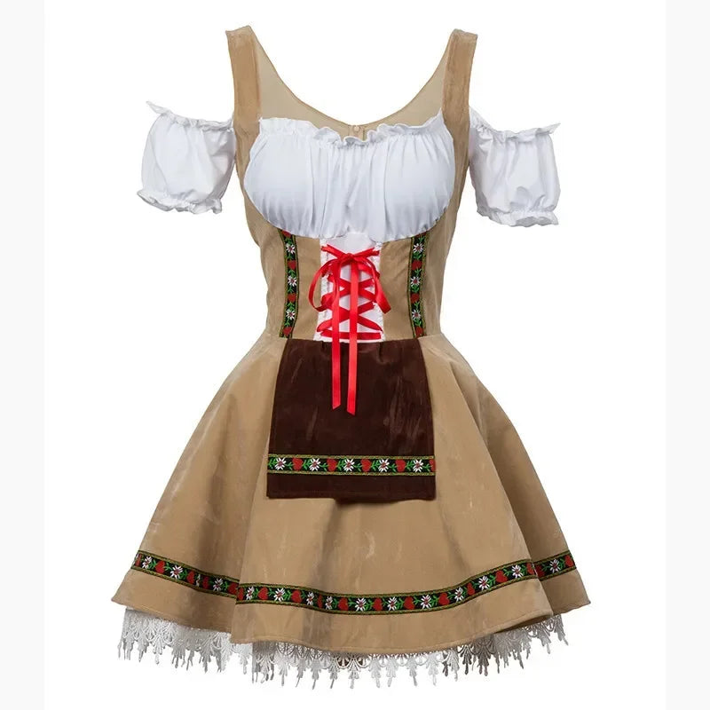 Damen Oktoberfest Dirndl Kleid | Kurz Schulterfrei Mini