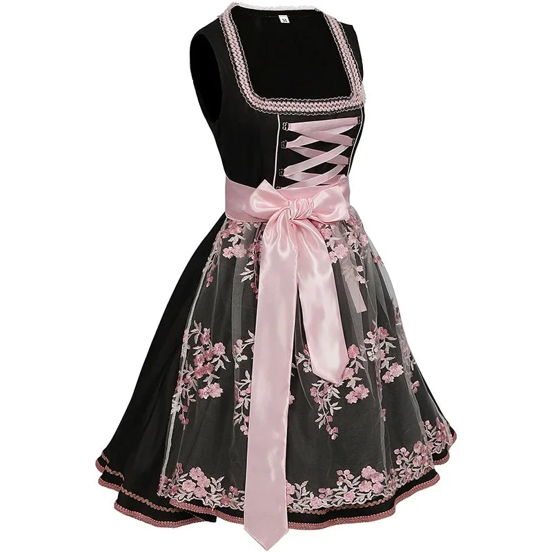 Damen Oktoberfest Dirndl Kleid | Kurz Blumenstickerei