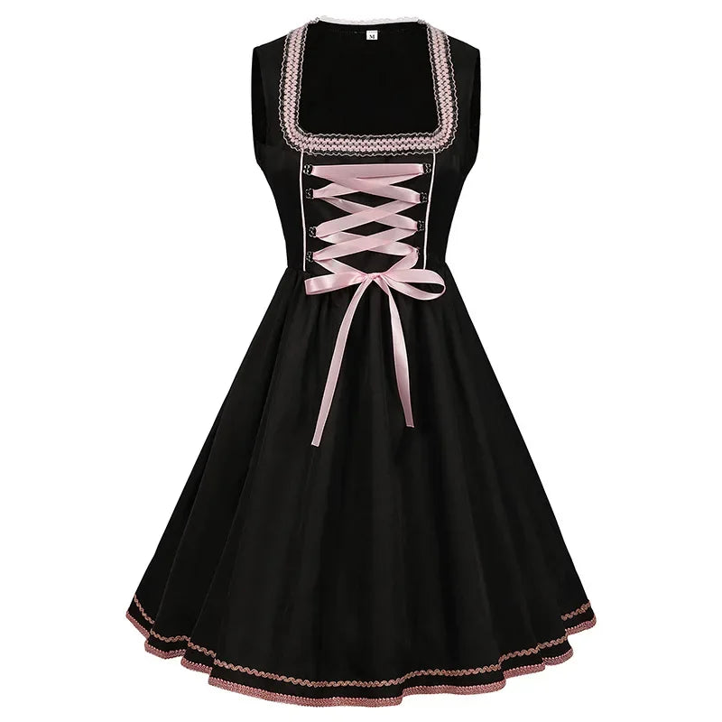 Damen Oktoberfest Dirndl Kleid | Kurz Blumenstickerei