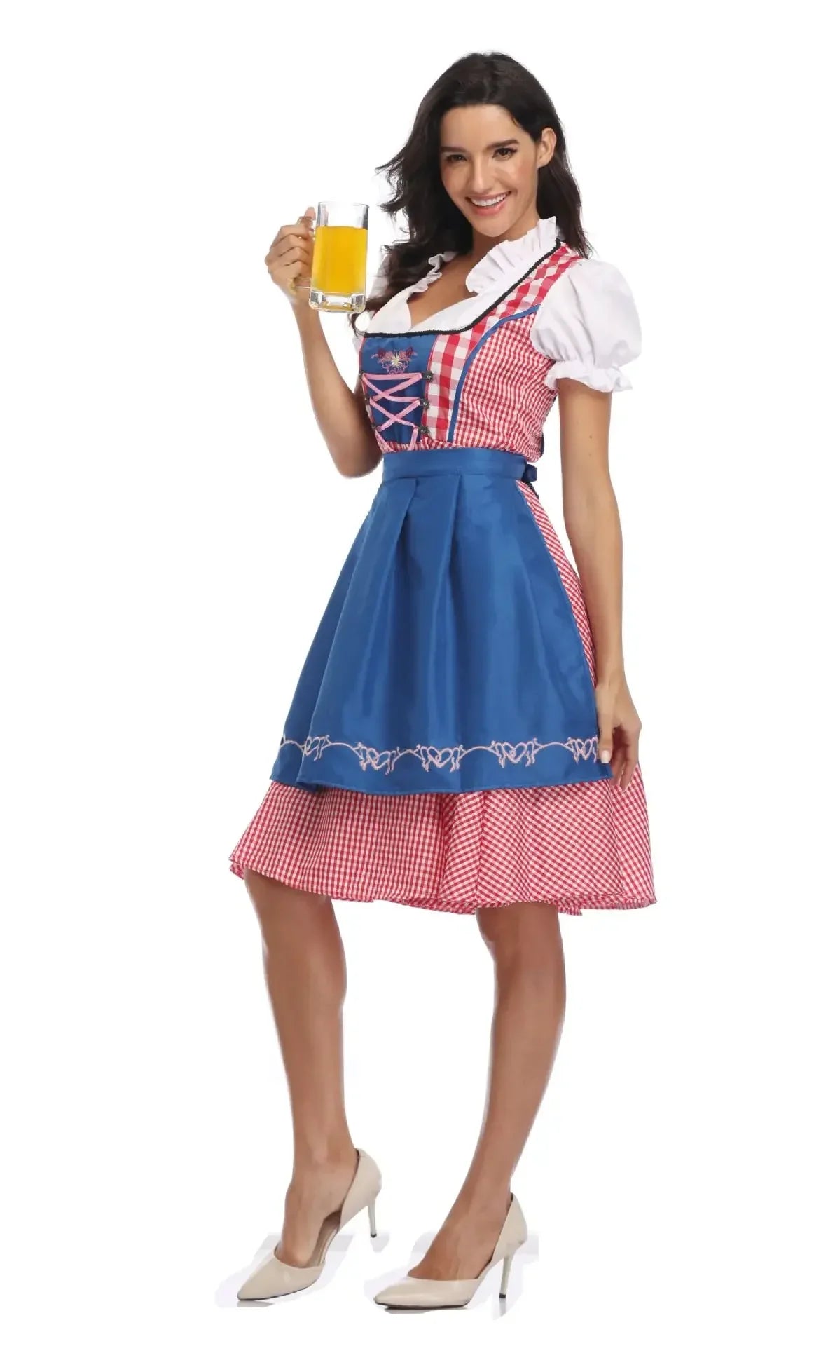 Damen Oktoberfest Dirndl Kleid | Kurz Puffärmellos Mini