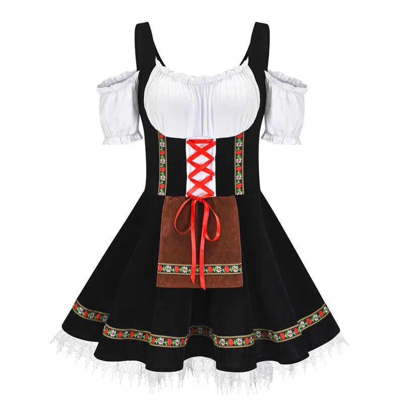Damen Oktoberfest Dirndl Kleid | Kurz Schulterfrei Mini