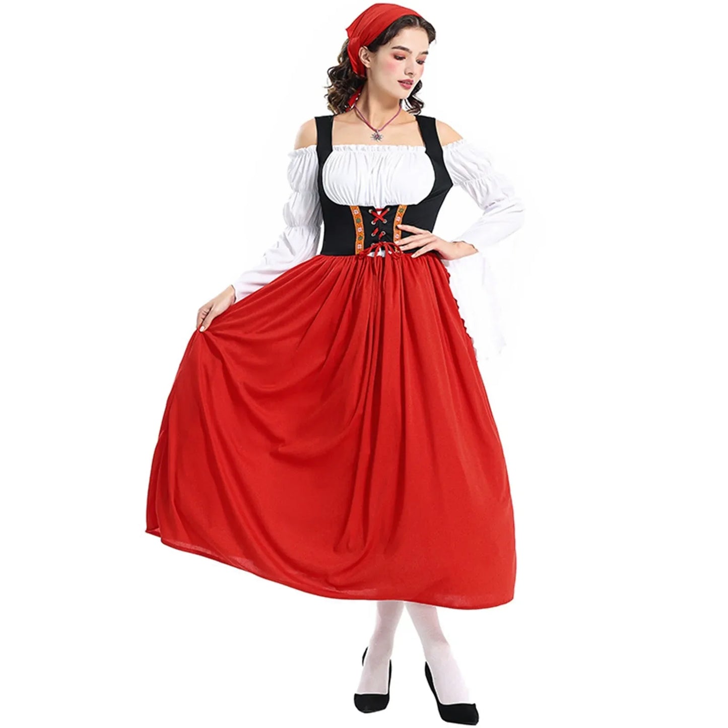 Damen Oktoberfest Dirndl Kleid | Traditionell, Schulterfrei Midi