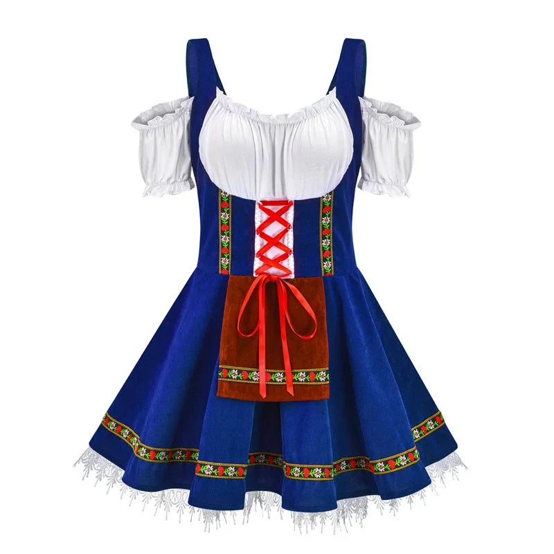 Damen Oktoberfest Dirndl Kleid | Kurz Schulterfrei Mini