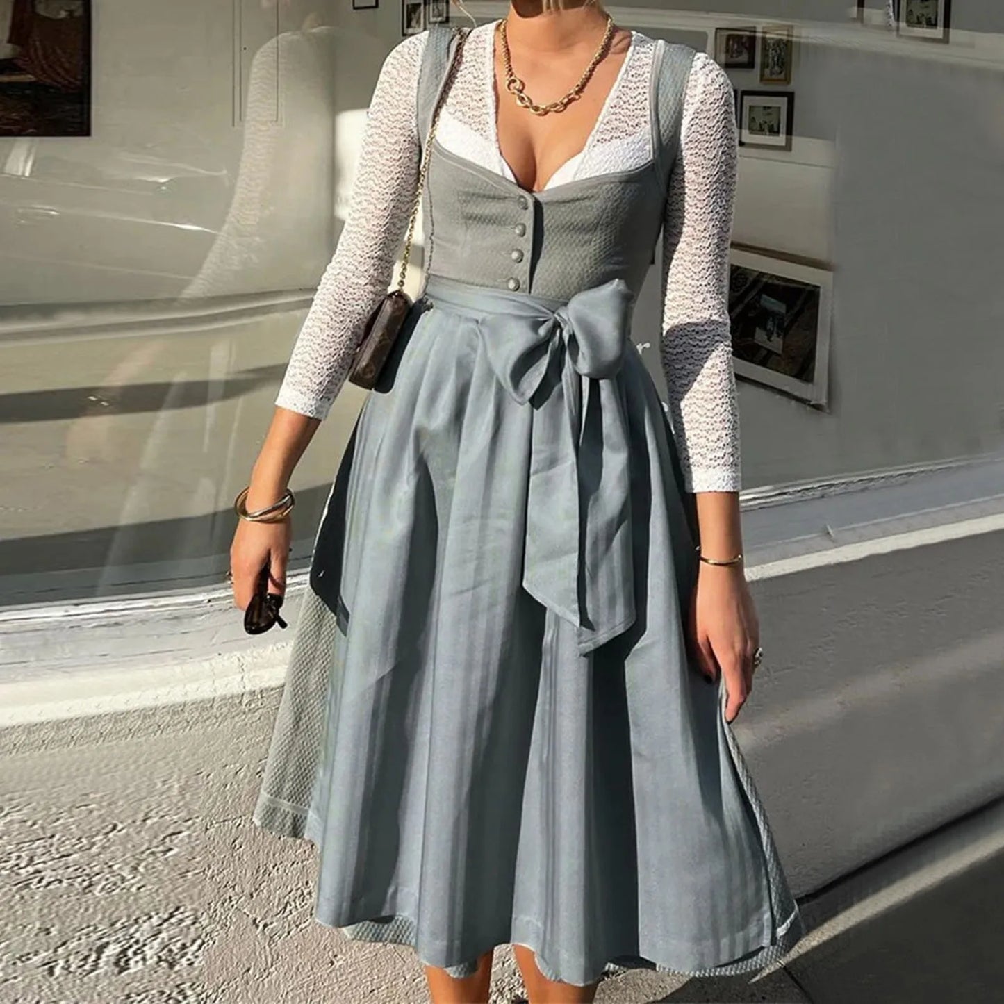 Damen Oktoberfest Kleid 2025 Langarm Elegant