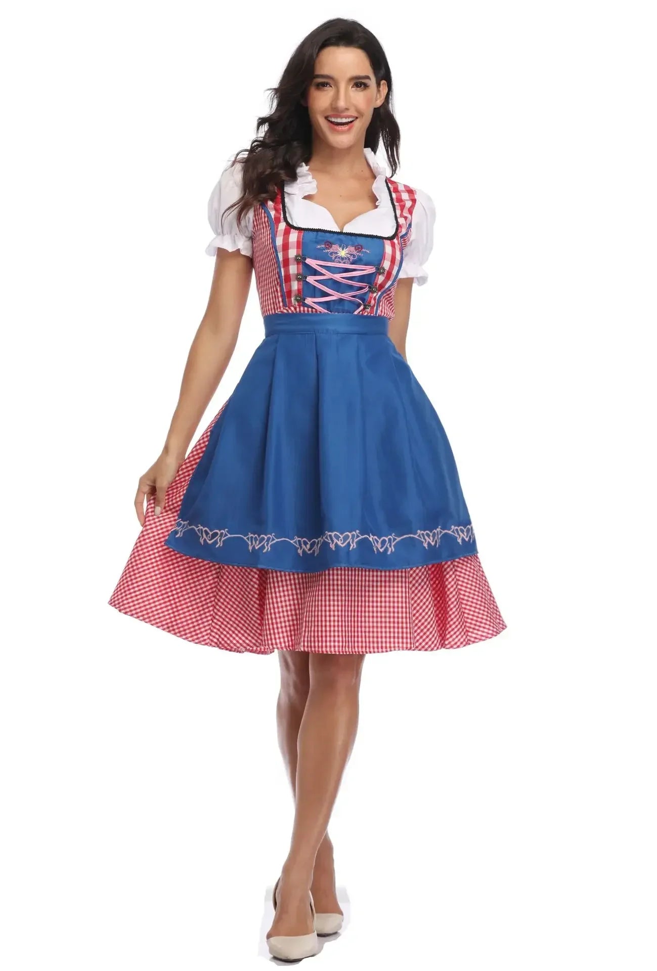 Damen Oktoberfest Dirndl Kleid | Kurz Puffärmellos Mini