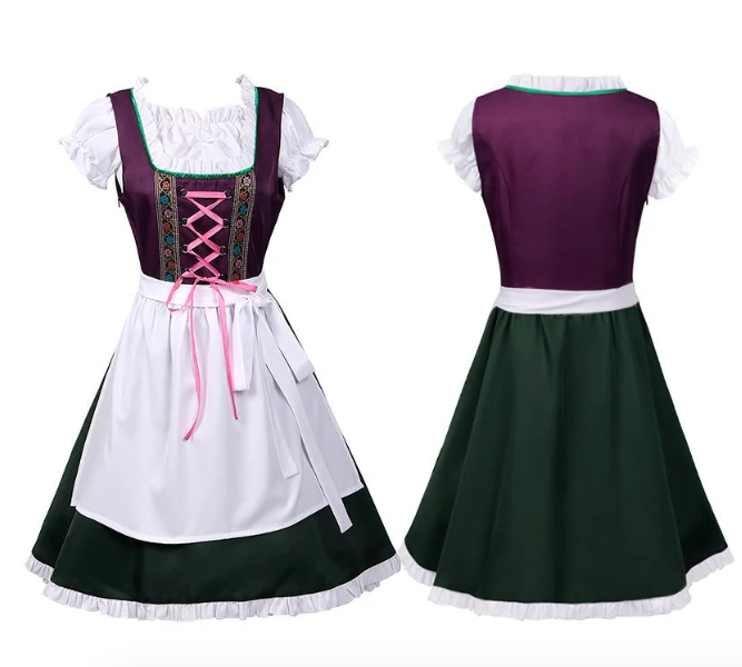 Damen Oktoberfest Lila Dirndl Kleid | Kurz Ärmellos