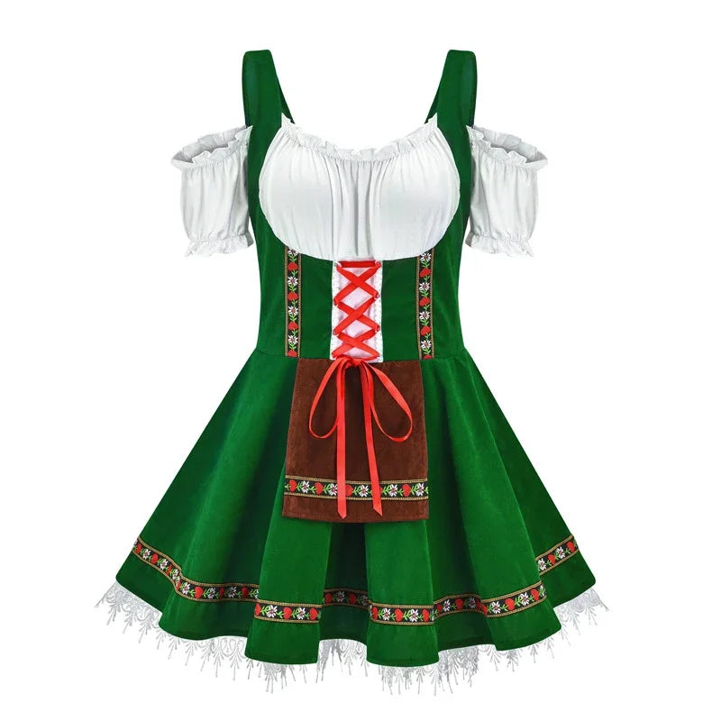 Damen Oktoberfest Dirndl Kleid | Kurz Schulterfrei Mini
