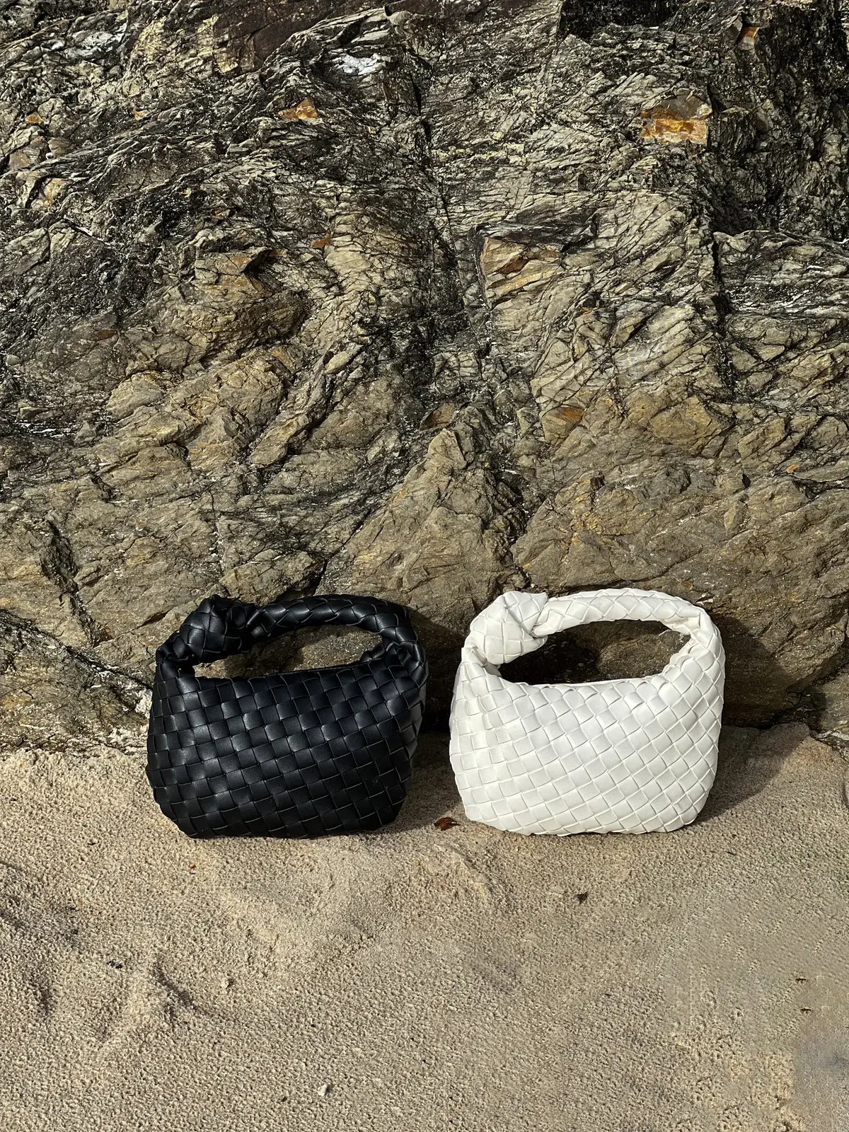 Handtasche Damen Geflochten Veganleder Schwarz
