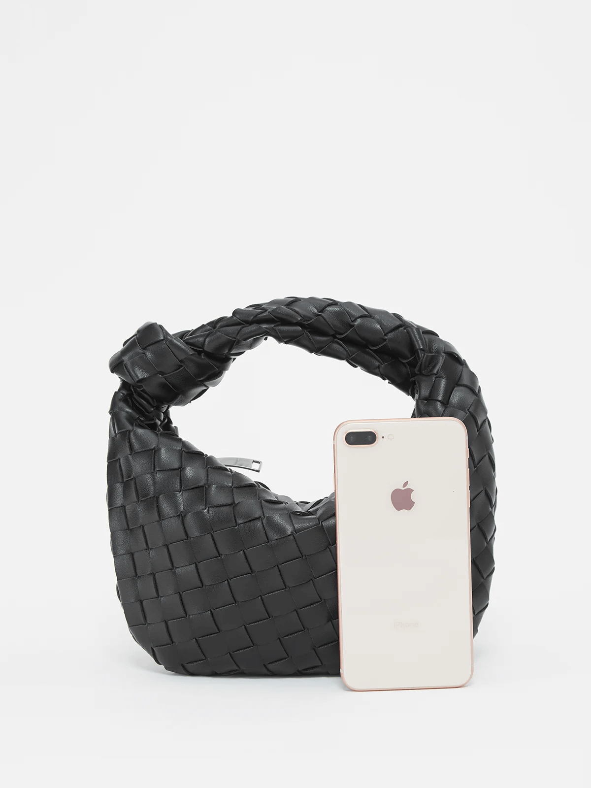 Handtasche Damen Geflochten Veganleder Schwarz