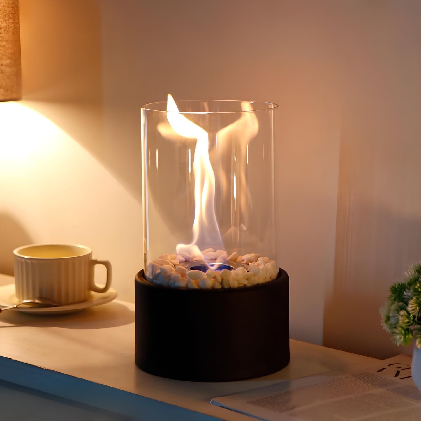 Tischfeuer Glas Metall Dekofeuer Lampe Modern