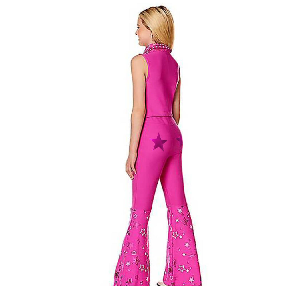 Retro Pink Cowgirl Kostüm Damen 70er Jahre Disco Outfit mit Schlaghose