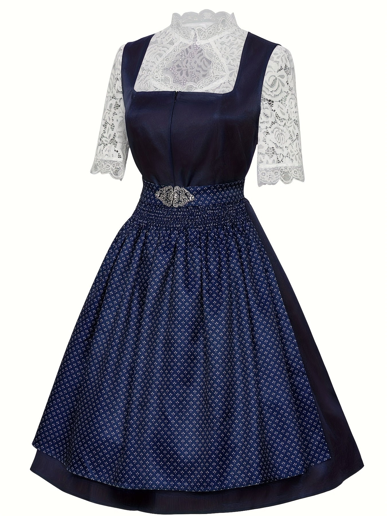 Damen Oktoberfest Hochgeschlossenes Dirndl Kleid | Midi