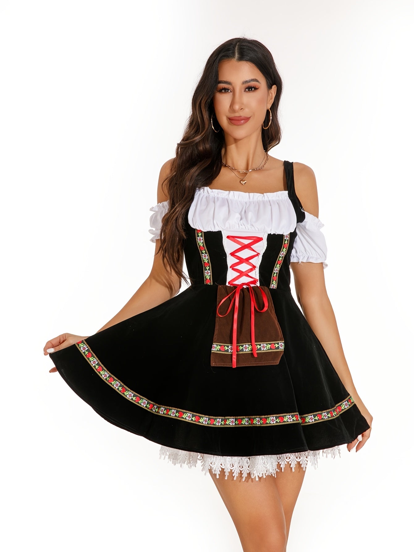 Damen Schulterfrei Oktoberfest Dirndl Kleid | Kurz Mini
