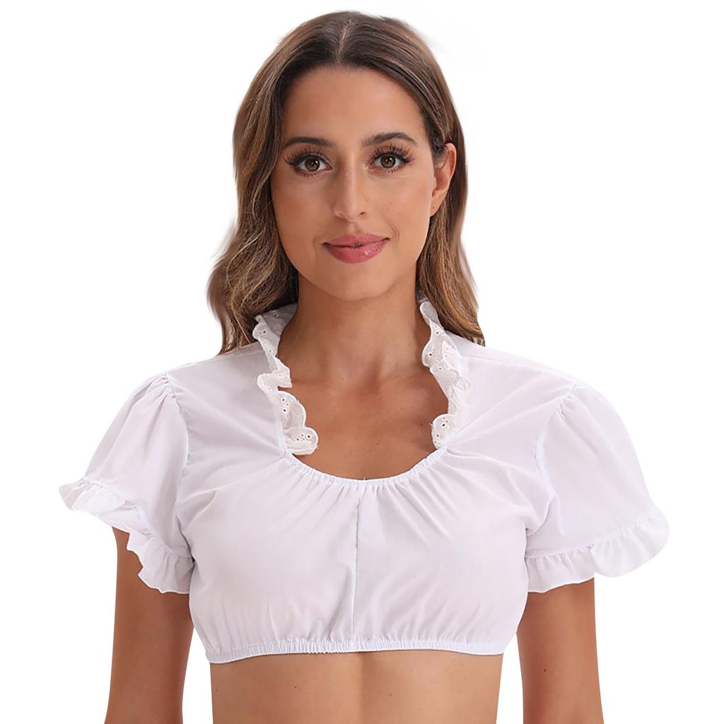 Damen Oktoberfest Dirndl Bluse | Hochgeschlossen, Kurzarm