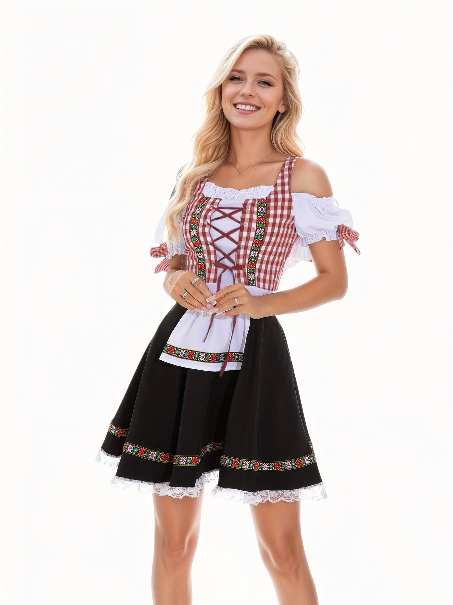 Damen Oktoberfest Dirndl Bluse Kleid | Schulterfrei Mini