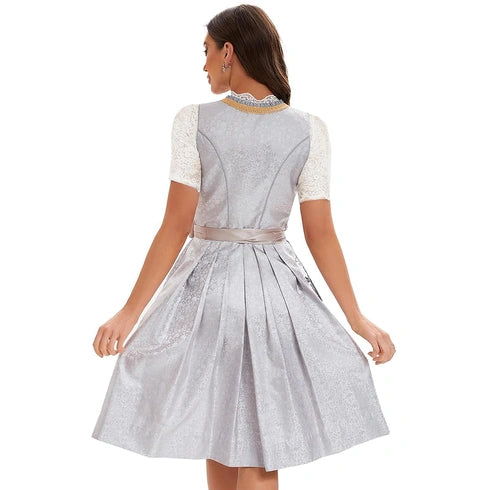 Damen Oktoberfest Hochgeschlossene Dirndl Kleid | Langarm, Midi
