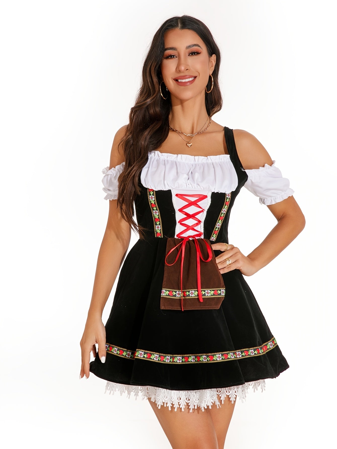 Damen Schulterfrei Oktoberfest Dirndl Kleid | Kurz Mini