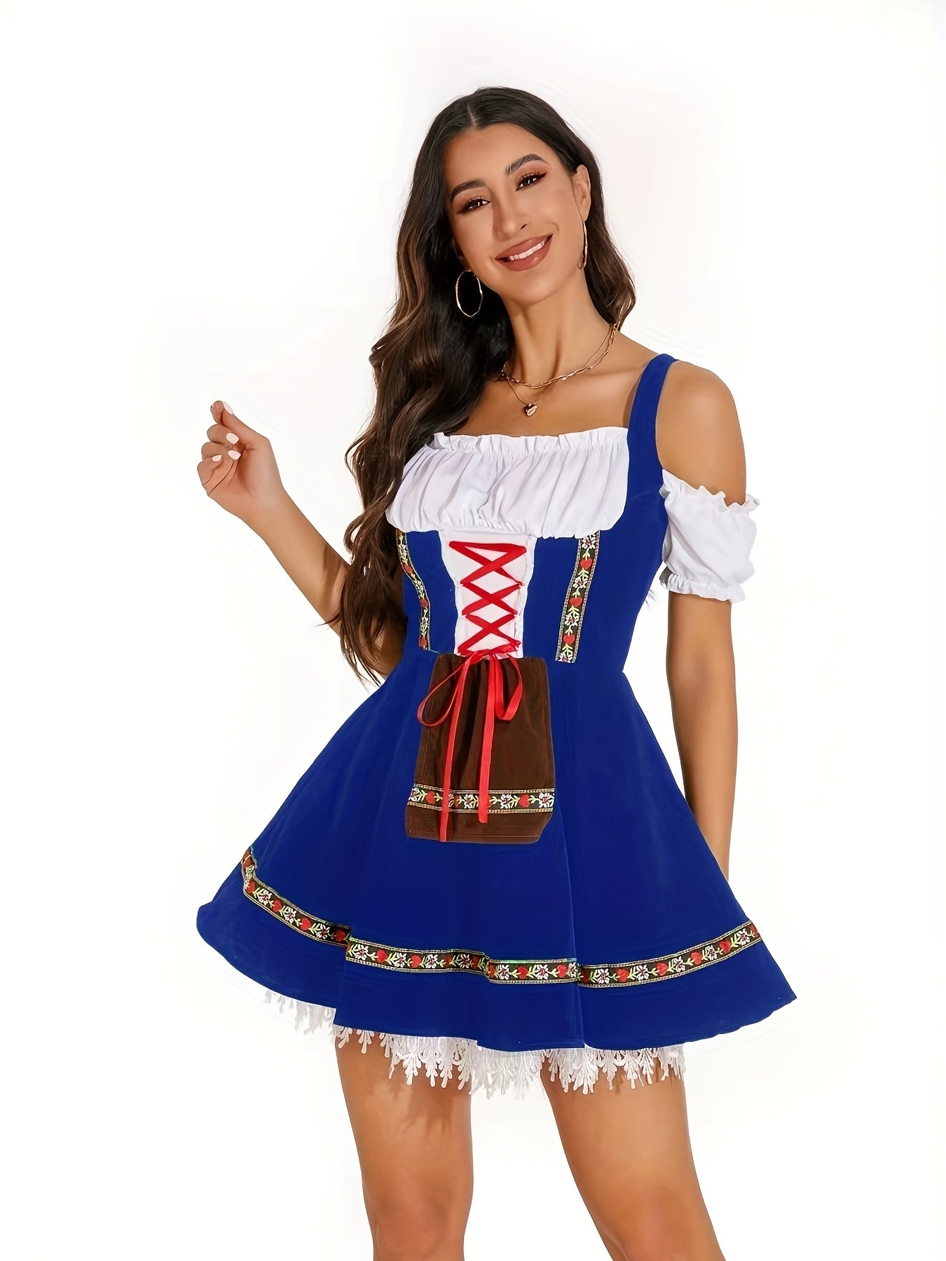 Damen Oktoberfest Schulterfrei Dirndl Kleid | Kurz Mini