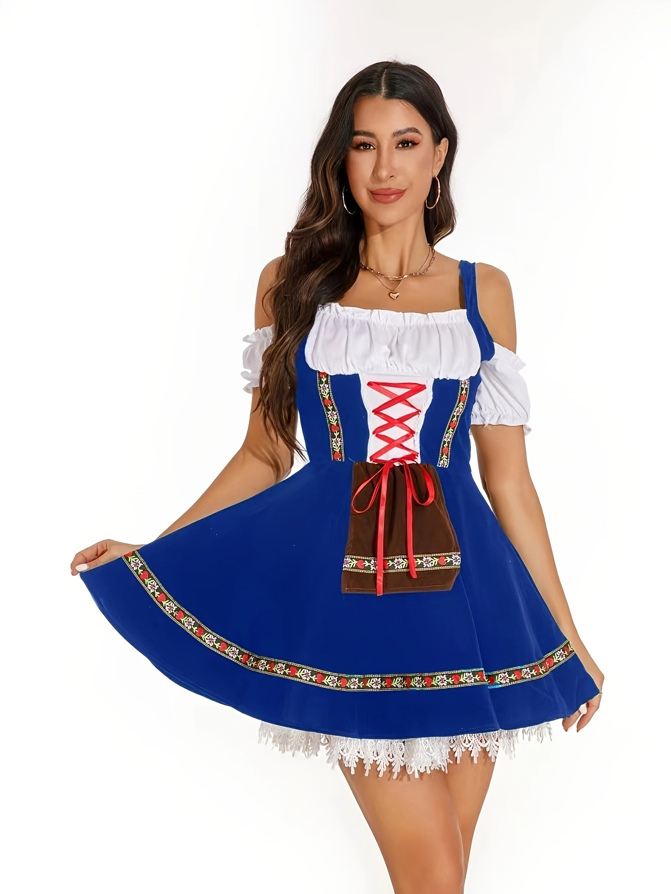Damen Oktoberfest Schulterfrei Dirndl Kleid | Kurz Mini