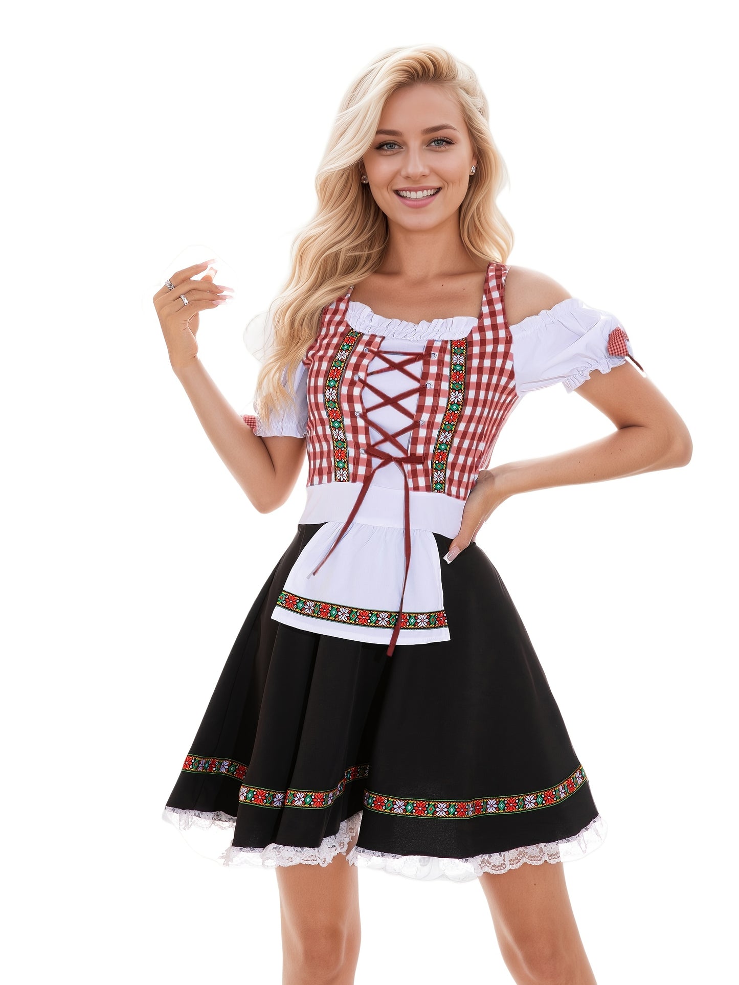 Damen Oktoberfest Dirndl Bluse Kleid | Schulterfrei Mini