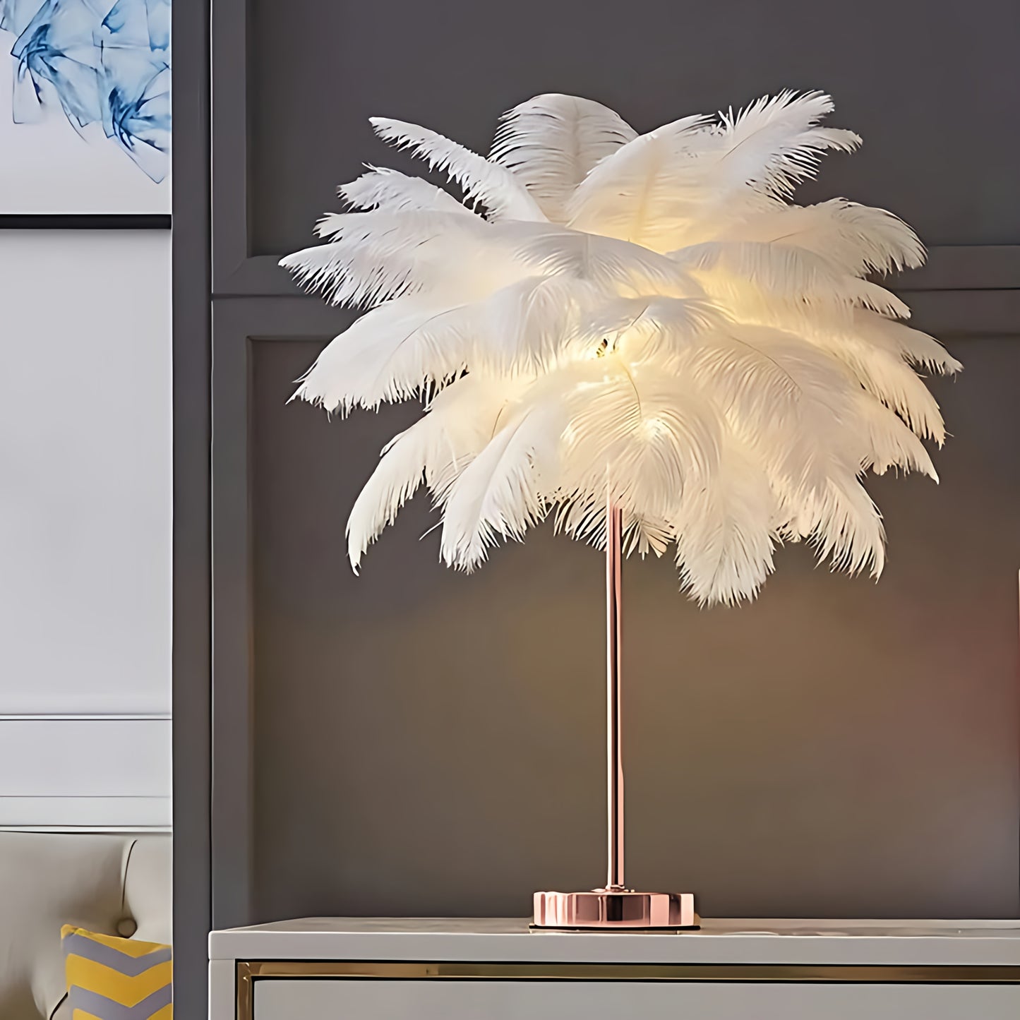 Feder Tischlampe Deko Modern Warmweiß