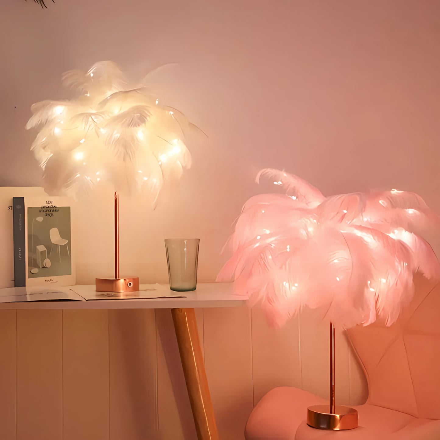 Feder Tischlampe Deko Modern Warmweiß