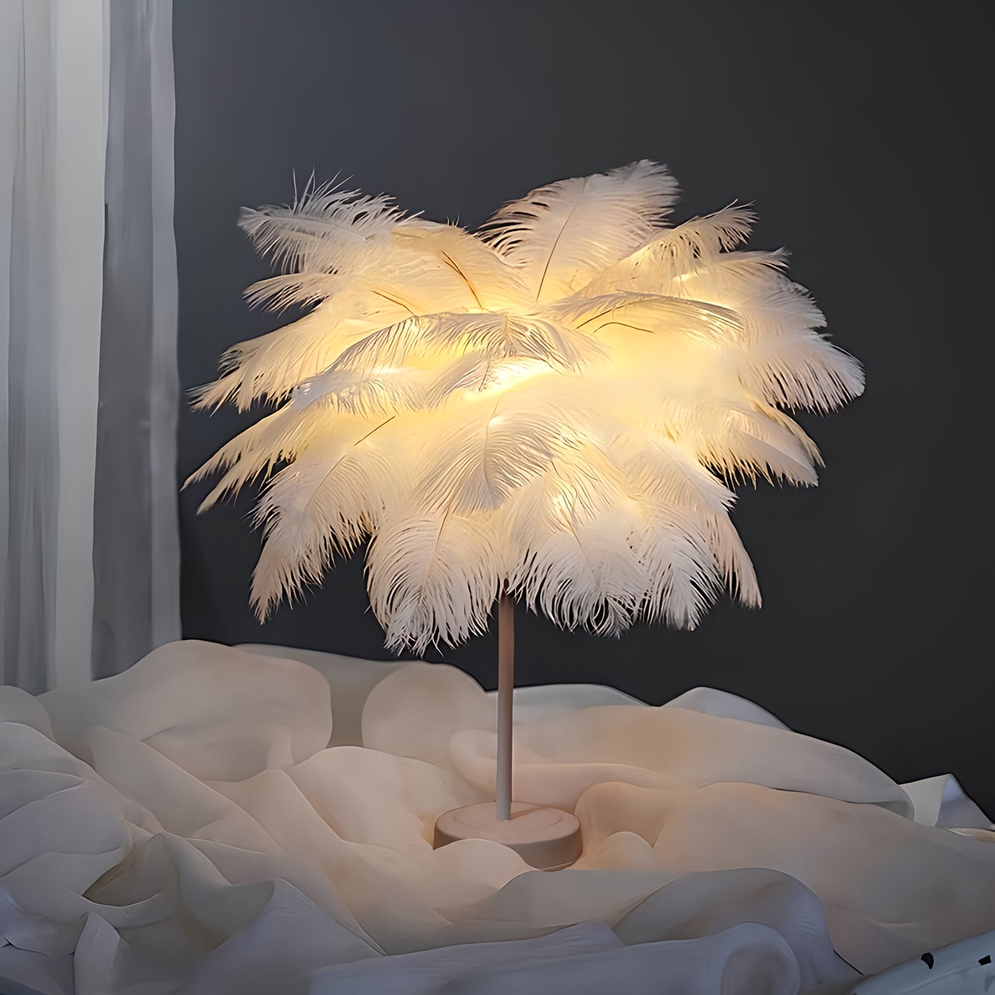 Feder Tischlampe Deko Modern Warmweiß