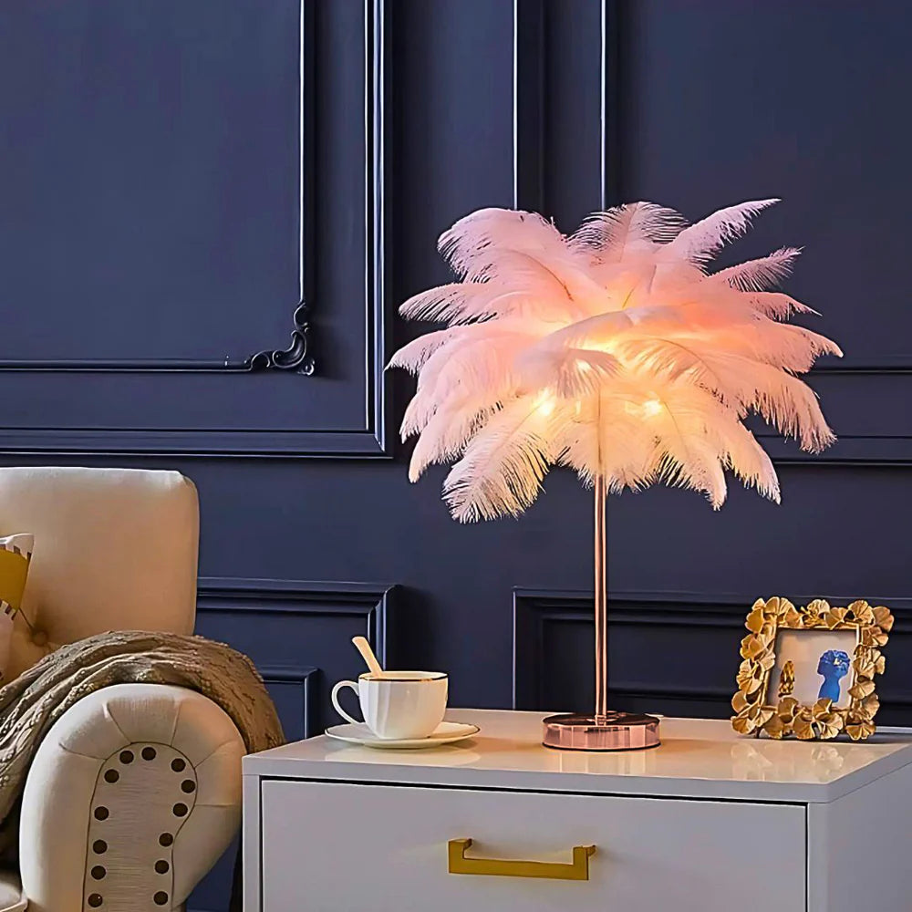 Feder Tischlampe Deko Modern Warmweiß