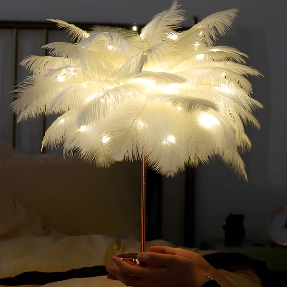 Feder Tischlampe Deko Modern Warmweiß
