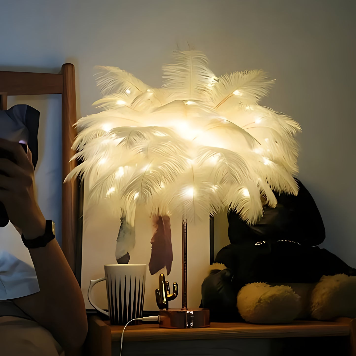 Feder Tischlampe Deko Modern Warmweiß