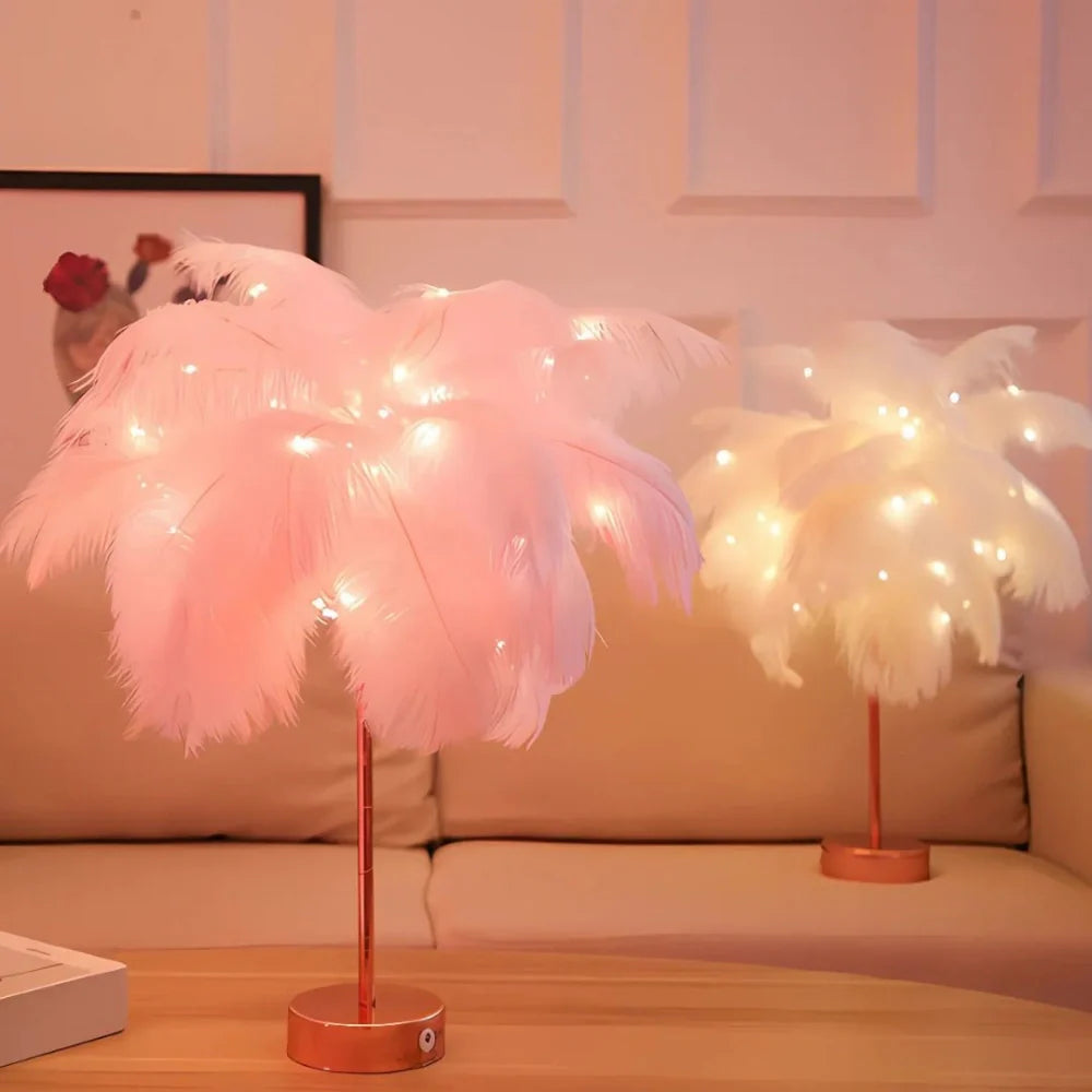 Feder Tischlampe Deko Modern Warmweiß