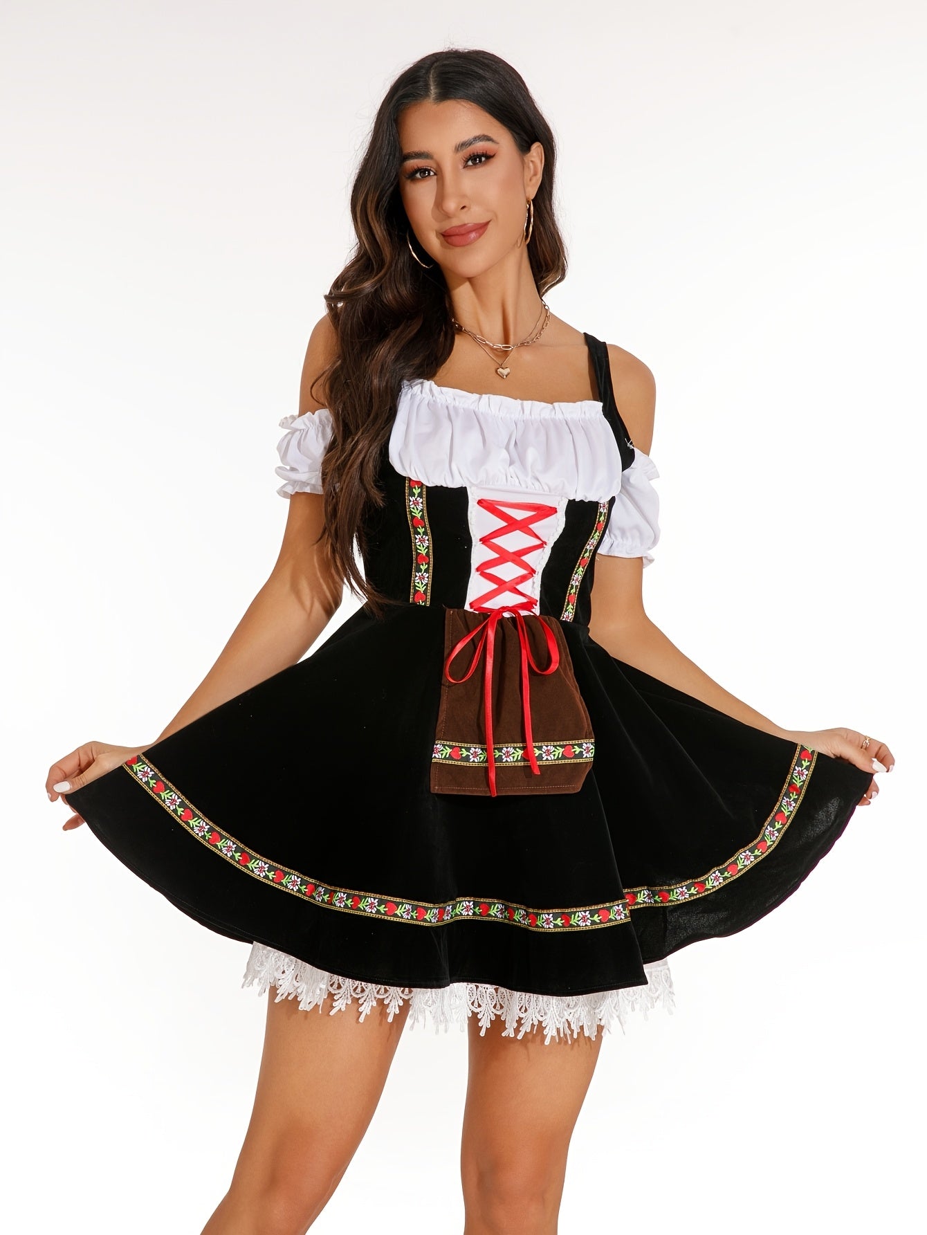 Damen Schulterfrei Oktoberfest Dirndl Kleid | Kurz Mini