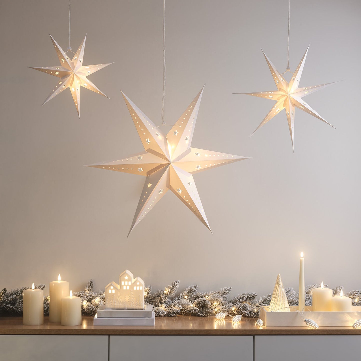 LED Papiersterne Weiß Weihnachtsdeko Innen
