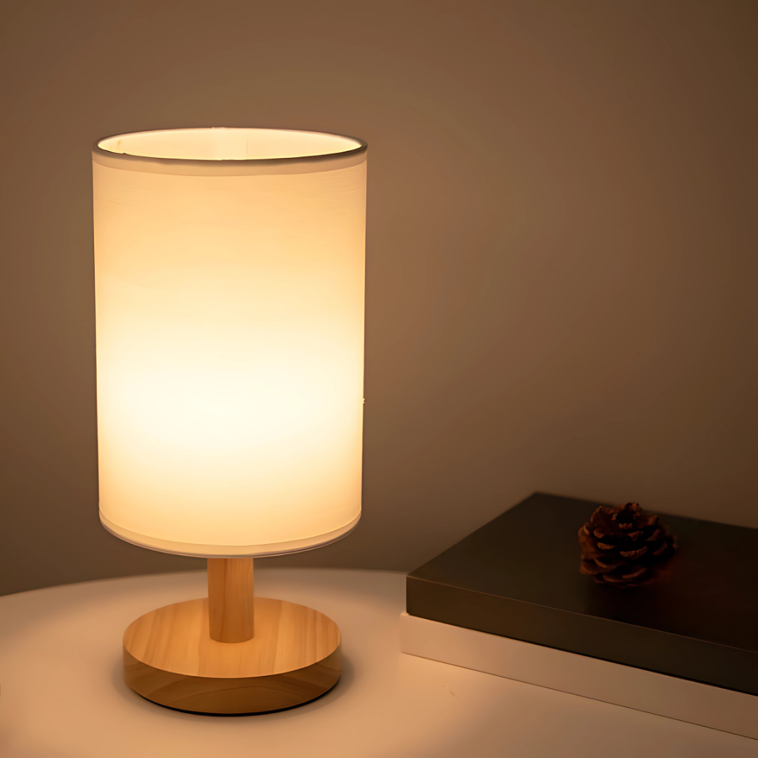 LED Tischlampe Stoff Holz Dimmbar