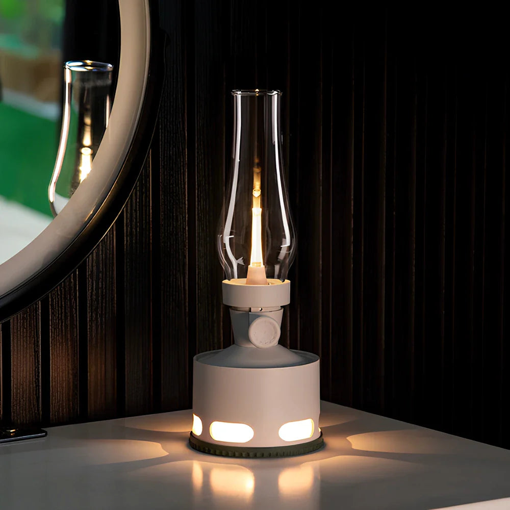 LED Tischlampe Retro Laterne Glas Nostalgisch