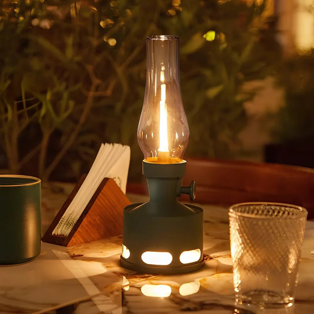 LED Tischlampe Retro Laterne Glas Nostalgisch