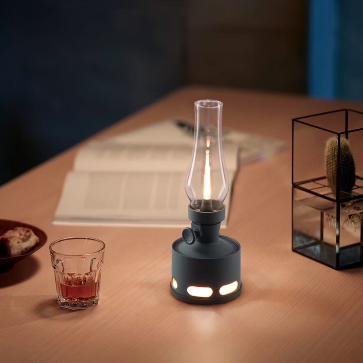 LED Tischlampe Retro Laterne Glas Nostalgisch