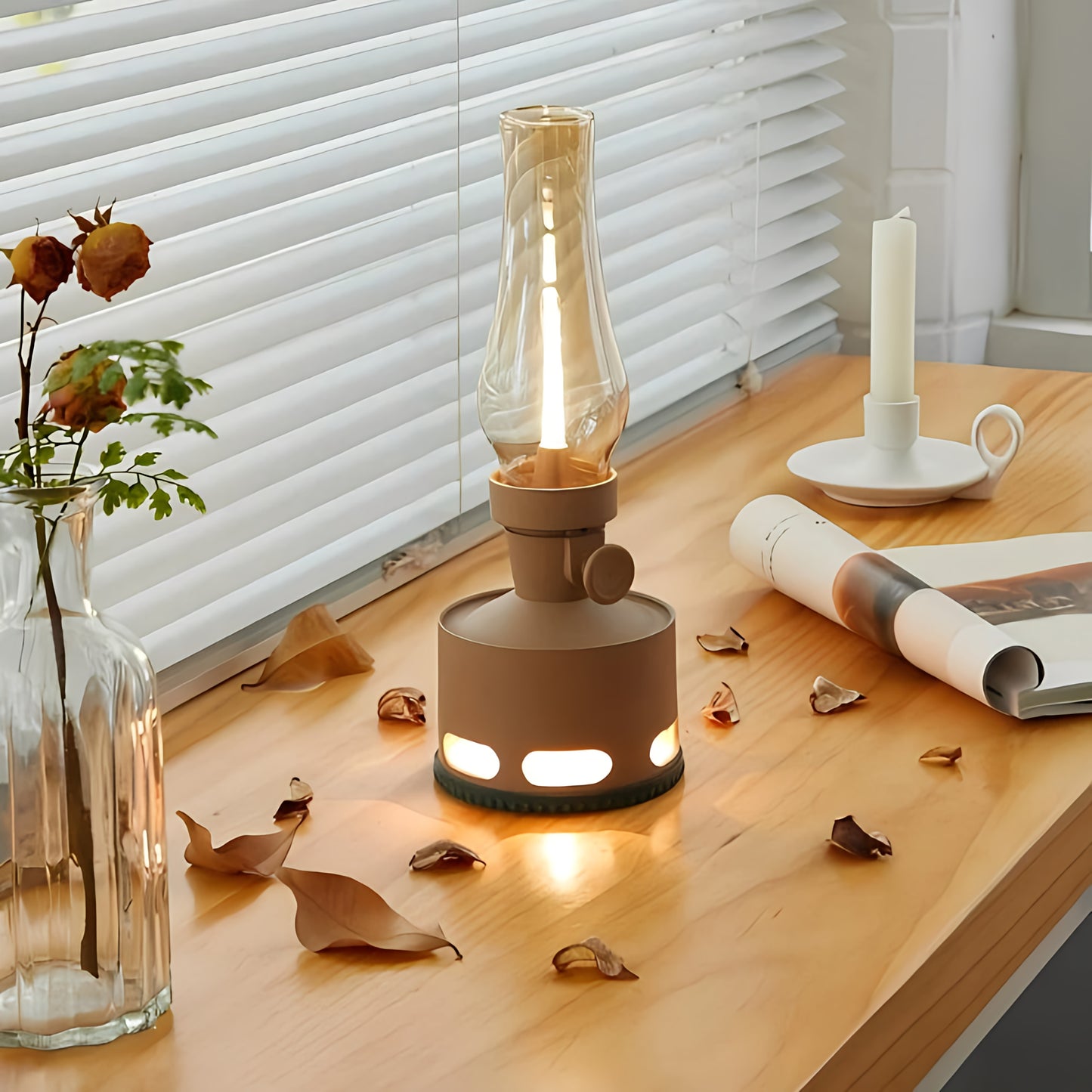 LED Tischlampe Retro Laterne Glas Nostalgisch