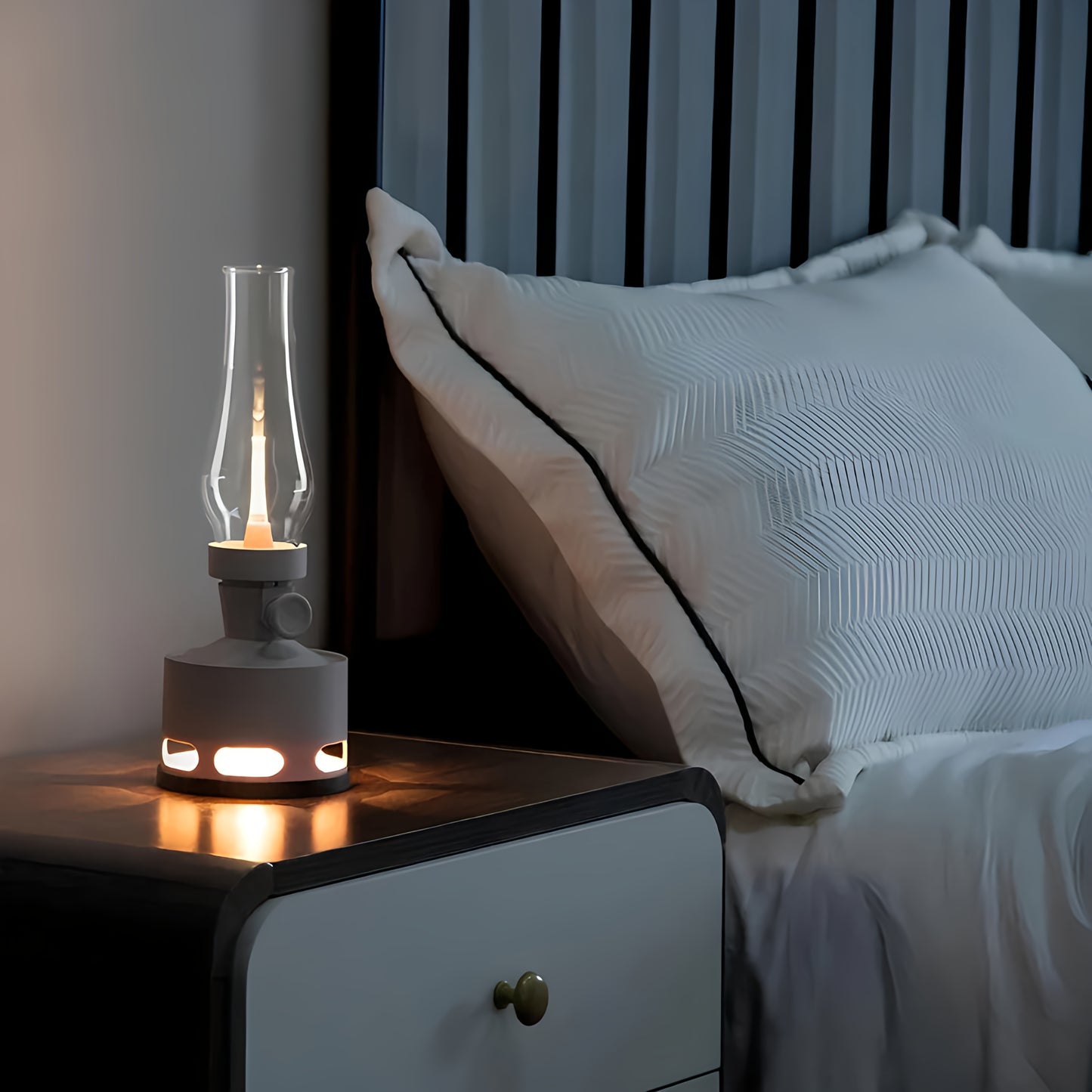 LED Tischlampe Retro Laterne Glas Nostalgisch